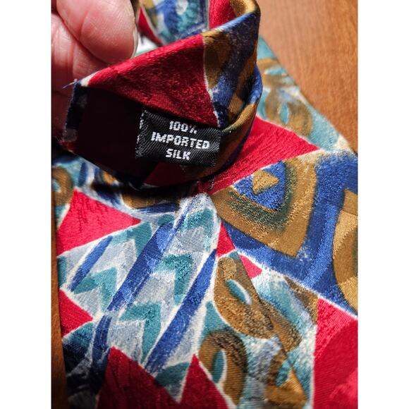 Men's Vintage 90's Red Blue Teal VAN HEUSEN by 417 100% Silk Neck Tie - Picture 3 of 3